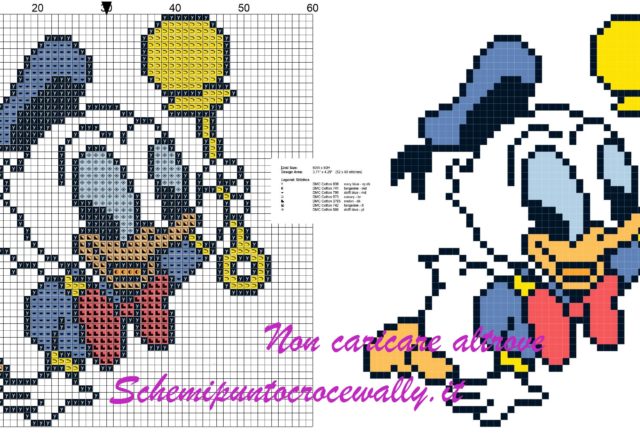 Baby paperino con sonaglino schema punto croce