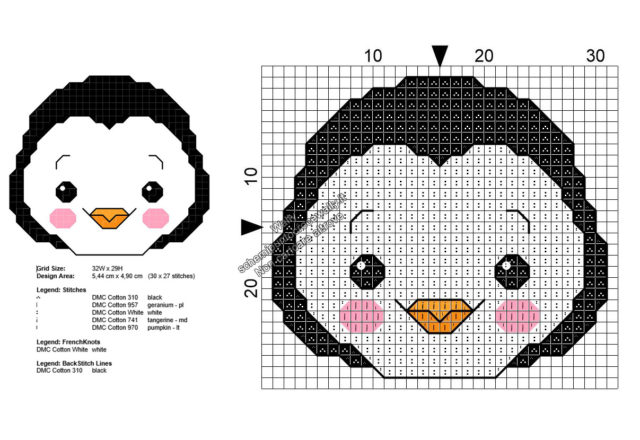 Baby pinguino schema ricamo punto croce gratis 30x27
