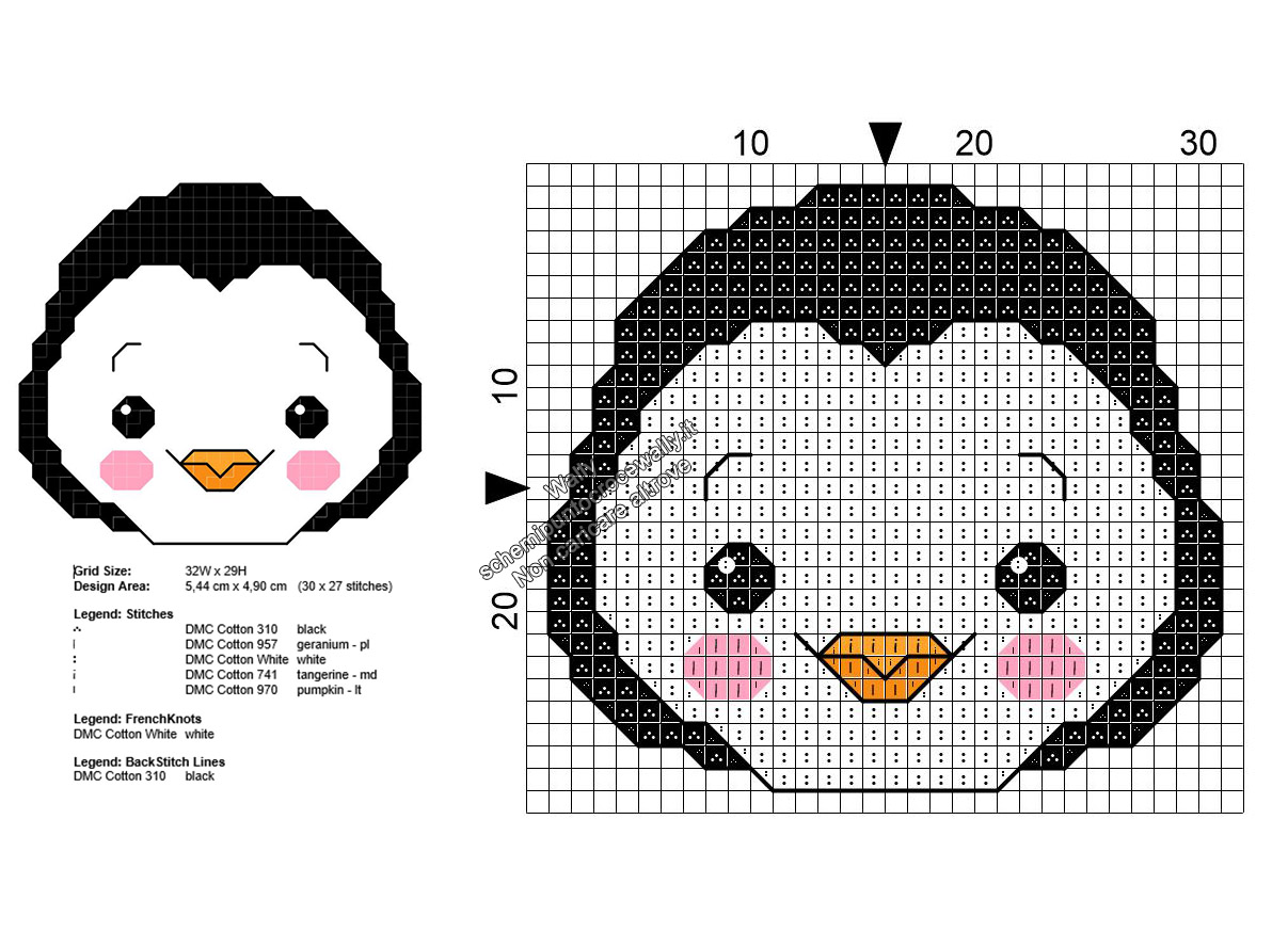 Baby pinguino schema ricamo punto croce gratis 30x27
