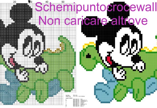 Baby topolino con dinosauroschema punto croce gratis