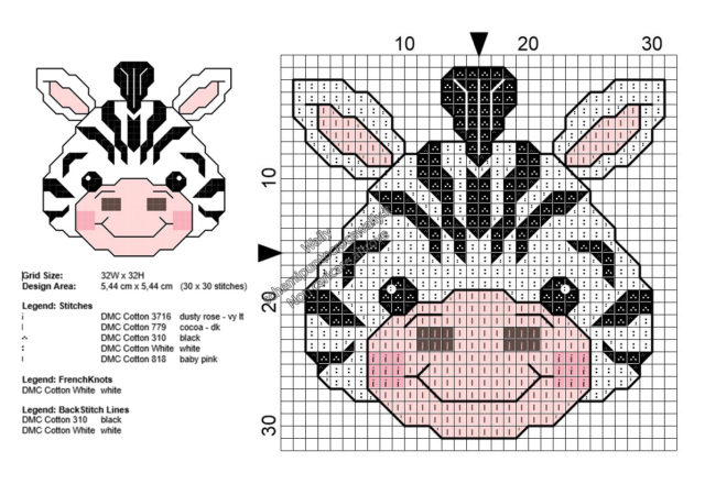 Baby zebra piccolo schema punto croce gratis 30x30