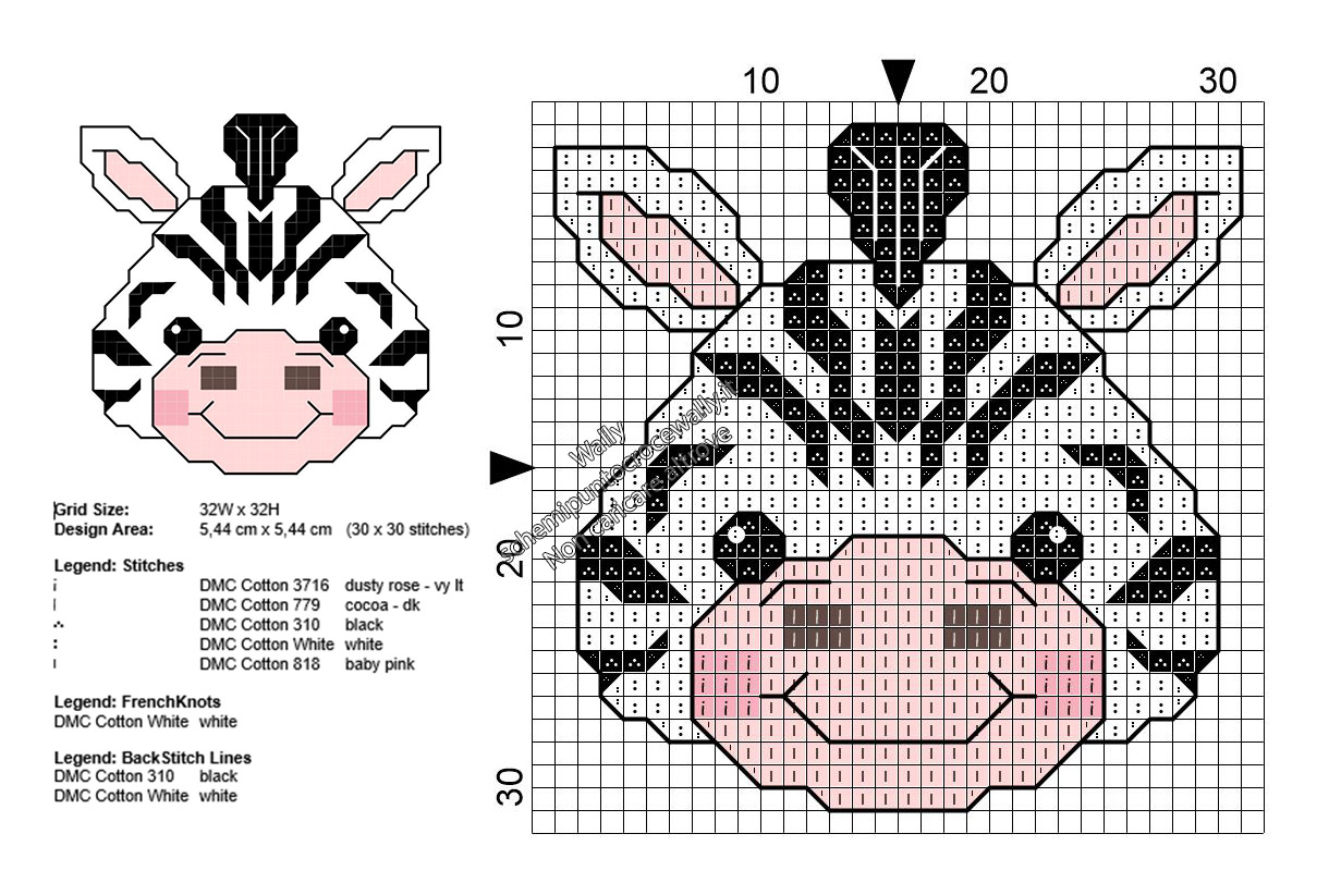 Baby zebra piccolo schema punto croce gratis 30x30