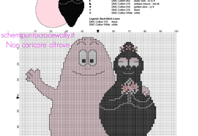 Barbapapà e Barbamamma schema punto croce gratis con il punto scritto