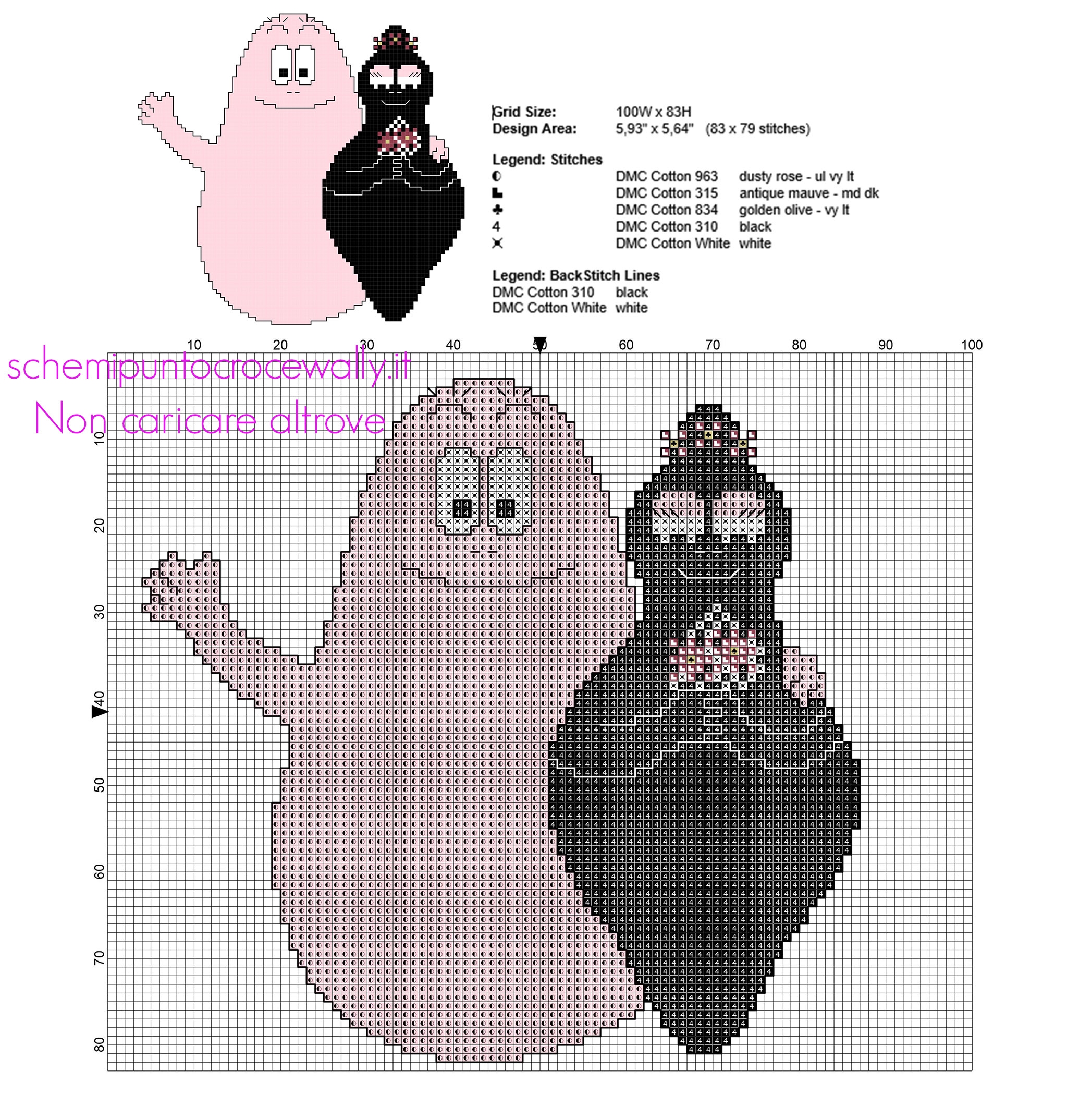 Barbapapà e Barbamamma schema punto croce gratis con il punto scritto