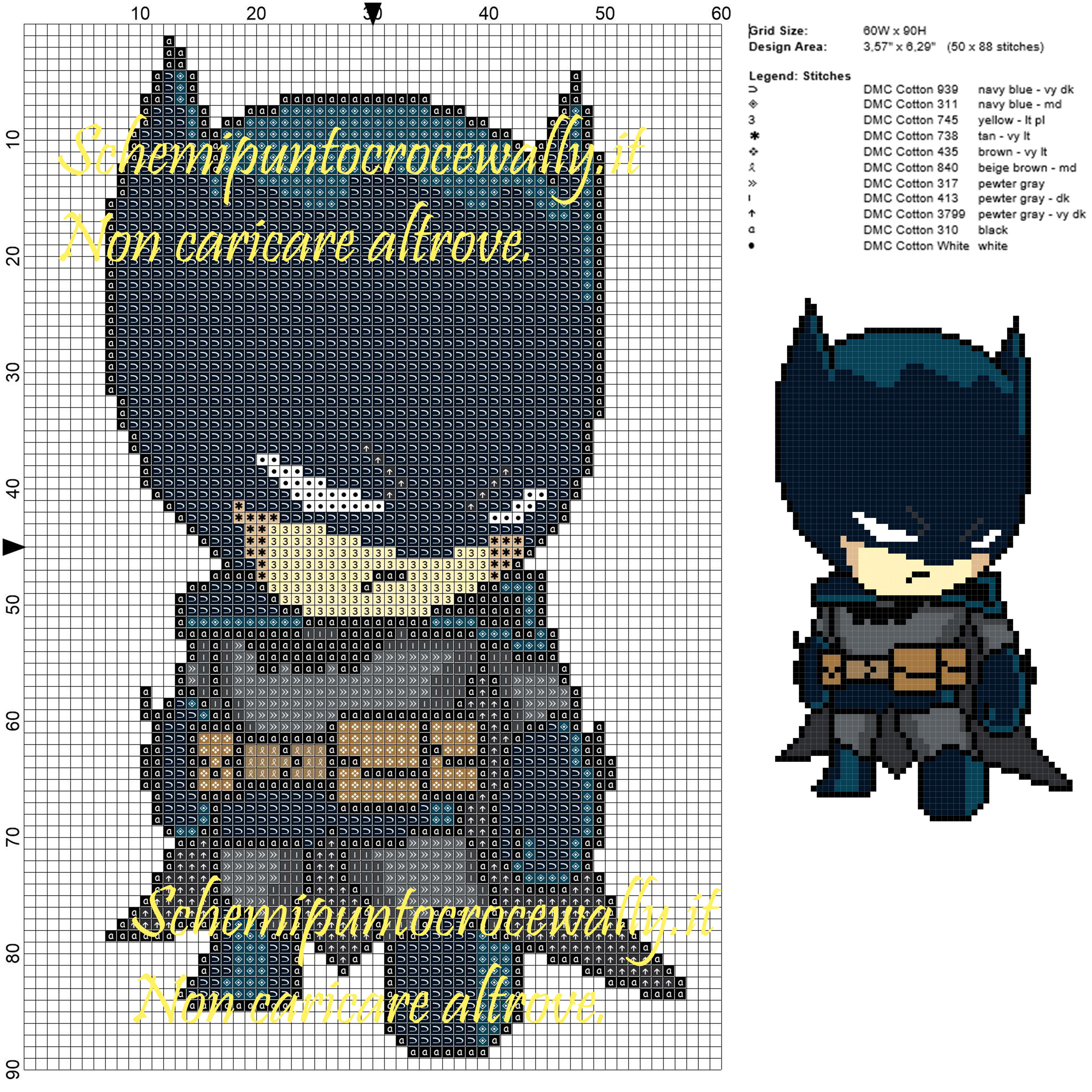 Batman schema punto croce 60x90 12 colori