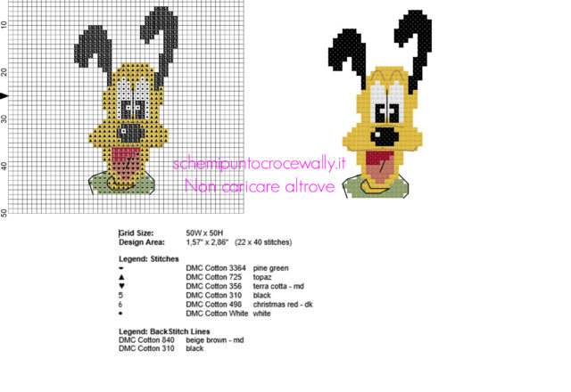 Bavaglino punto a croce Disney con Pluto schema gratis