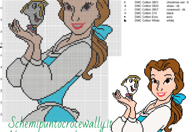 Belle e Chicco schema gratis a punto croce Disney 100x126 10 colori