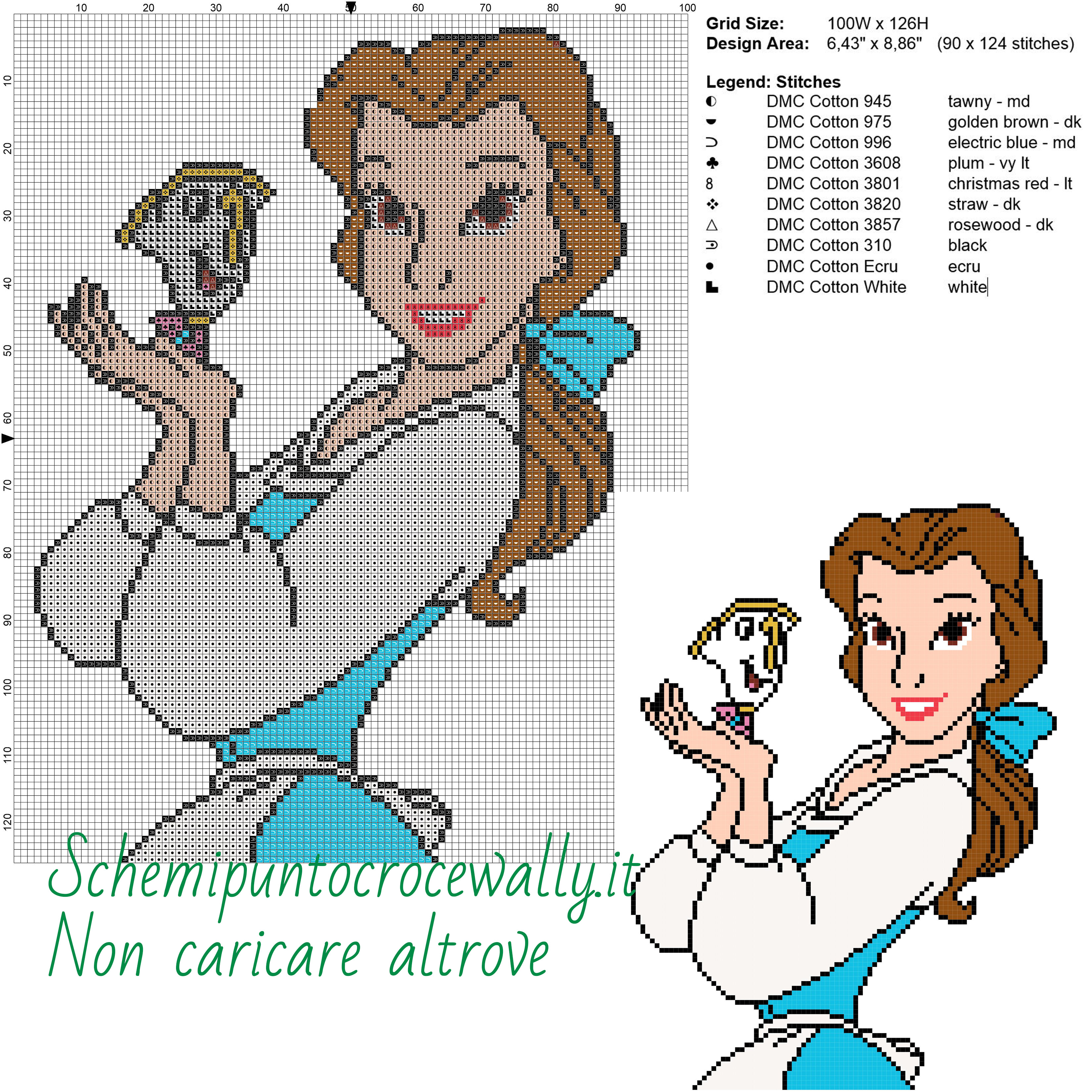 Belle e Chicco schema gratis a punto croce Disney 100x126 10 colori