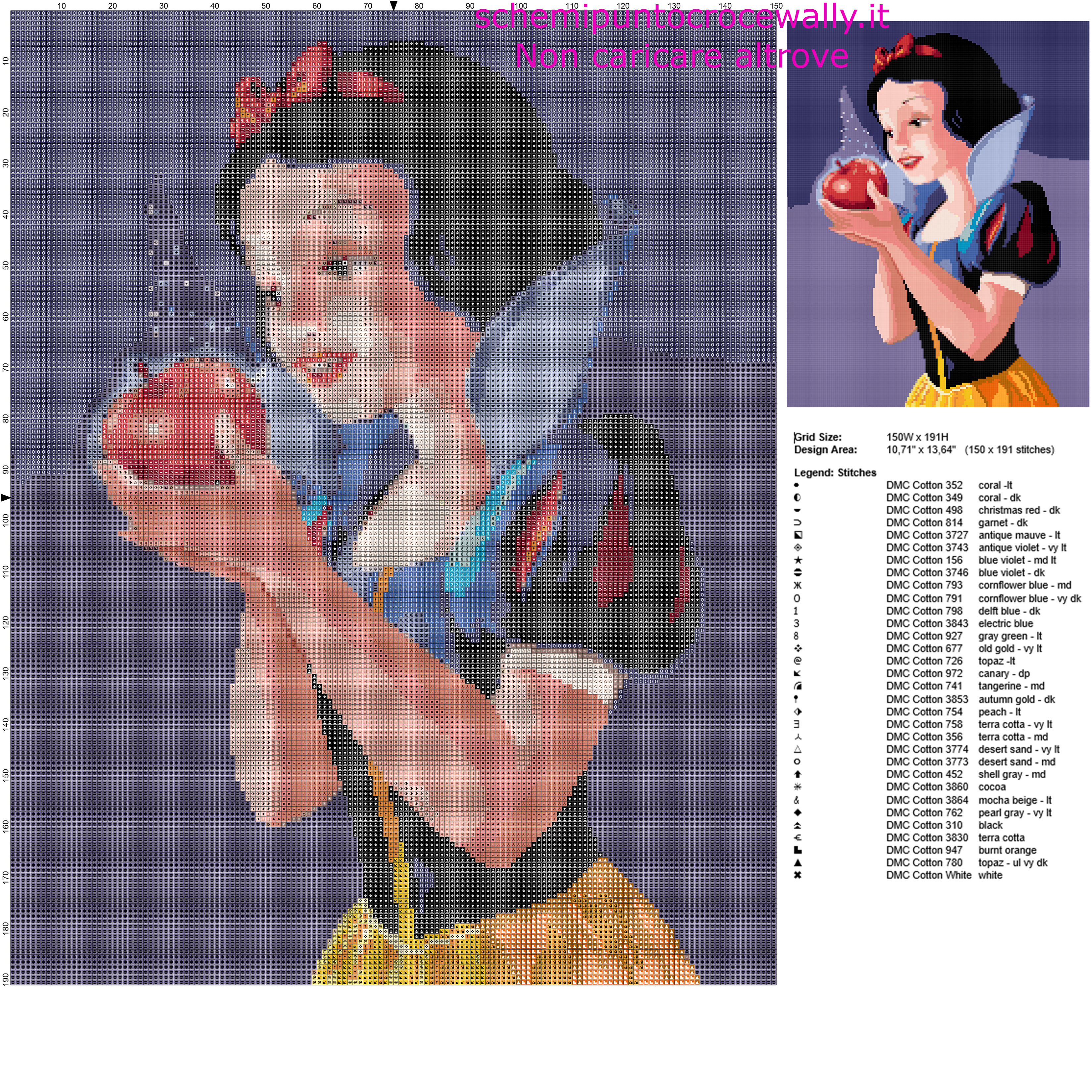 Bellissima Principessa Disney Biancaneve con la mela rossa schema punto croce gratis