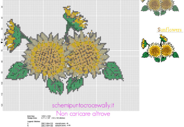 Bellissimi fiori girasoli schema punto croce gratis realizzato con PcStitch