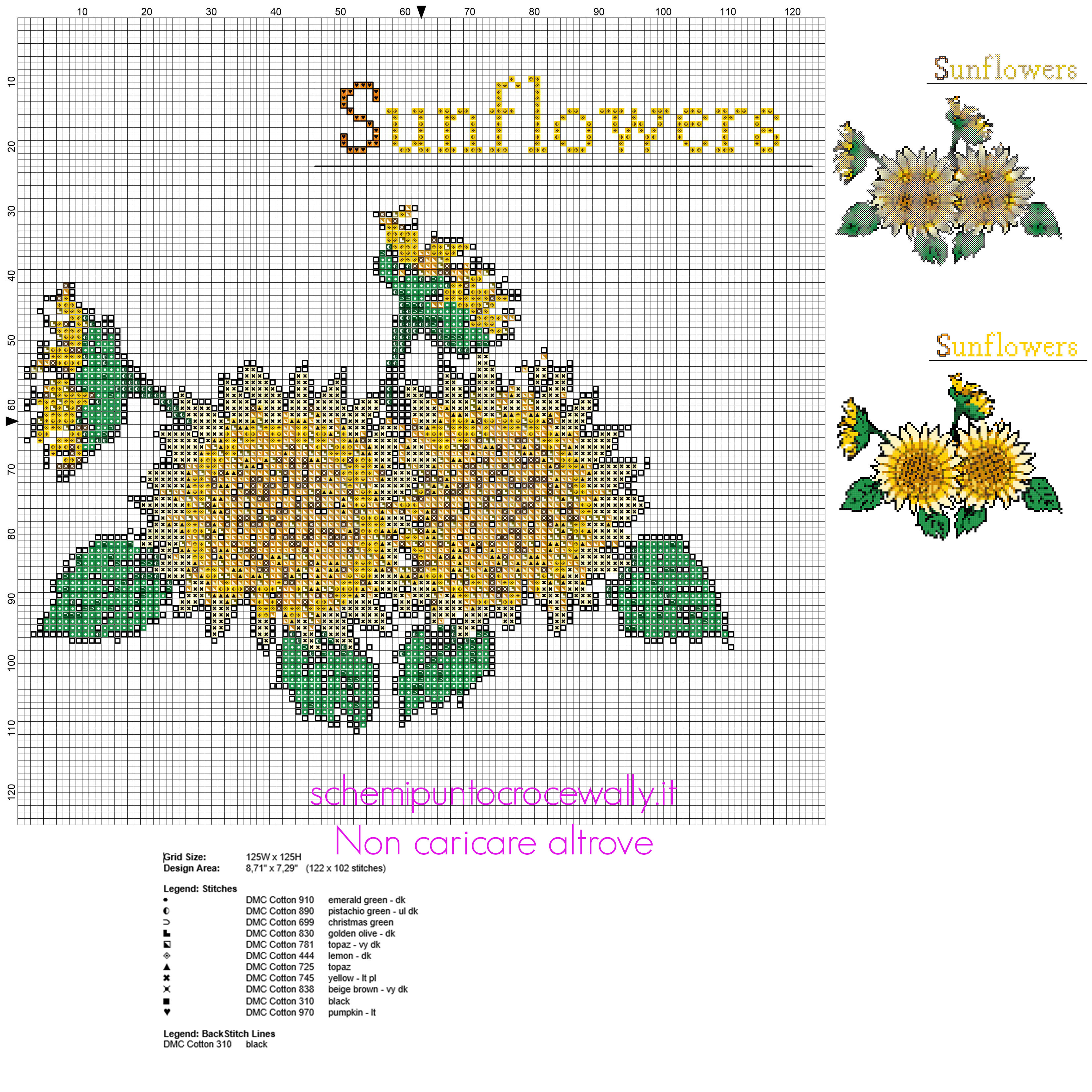 Bellissimi fiori girasoli schema punto croce gratis realizzato con PcStitch