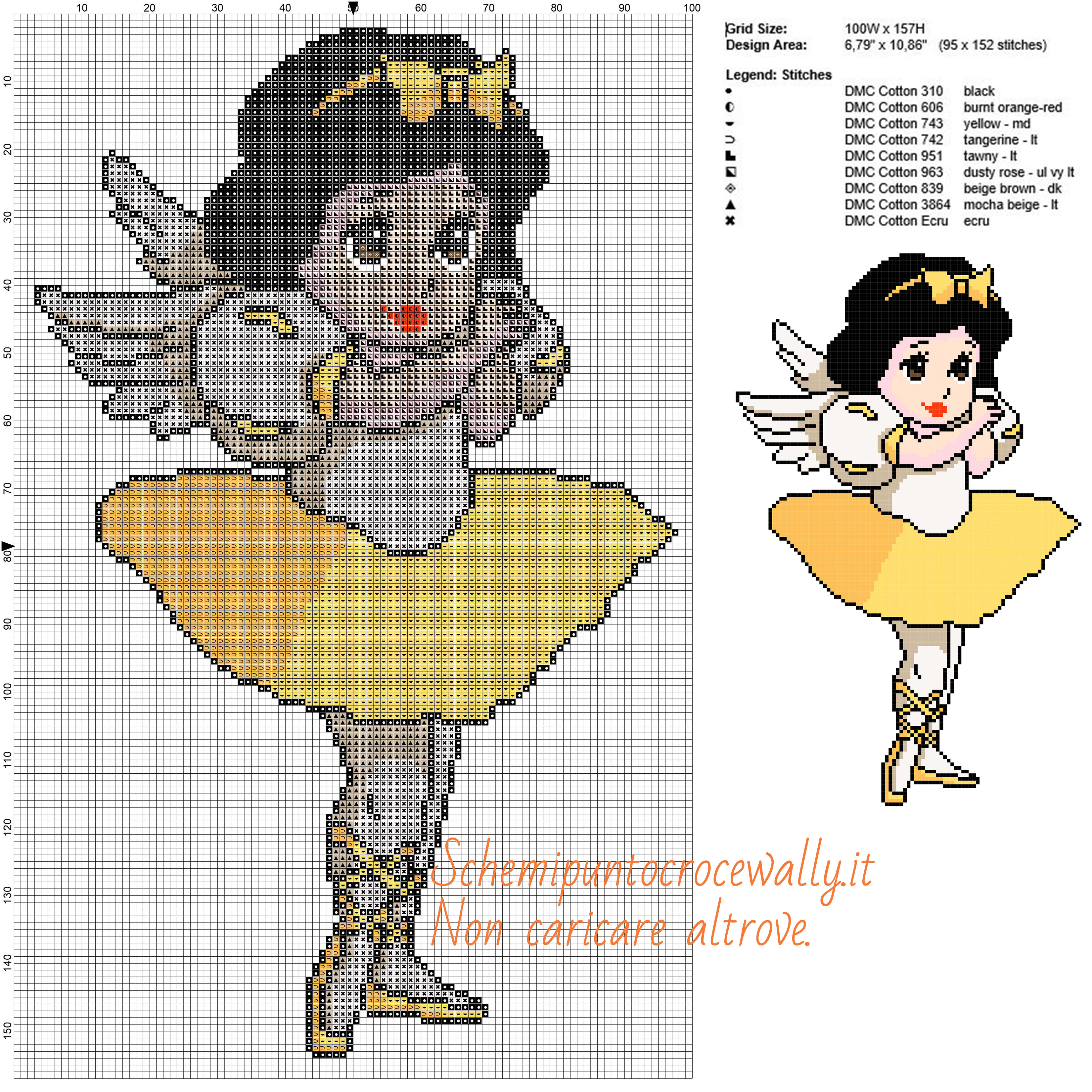 Biancaneve ballerina schema disney a punto croce gratis 100x157 9 colori