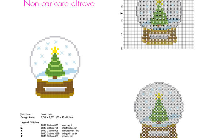 Biglietto di Natale con palla di neve con vetro schema punto croce piccolo e semplice