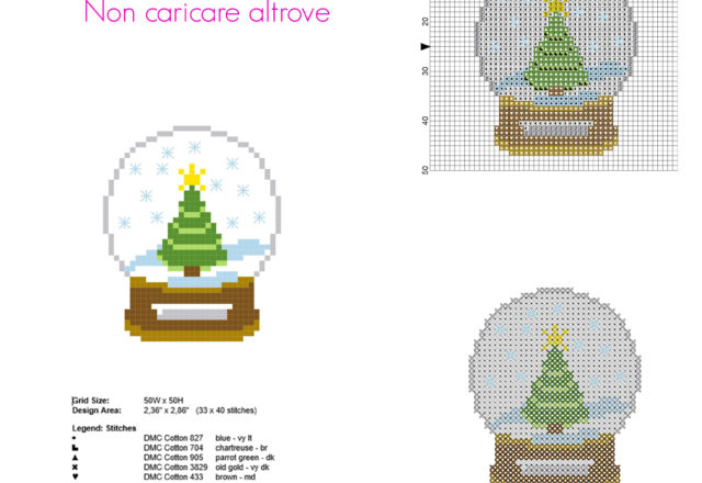 Biglietto di Natale con palla di neve con vetro schema punto croce piccolo e semplice