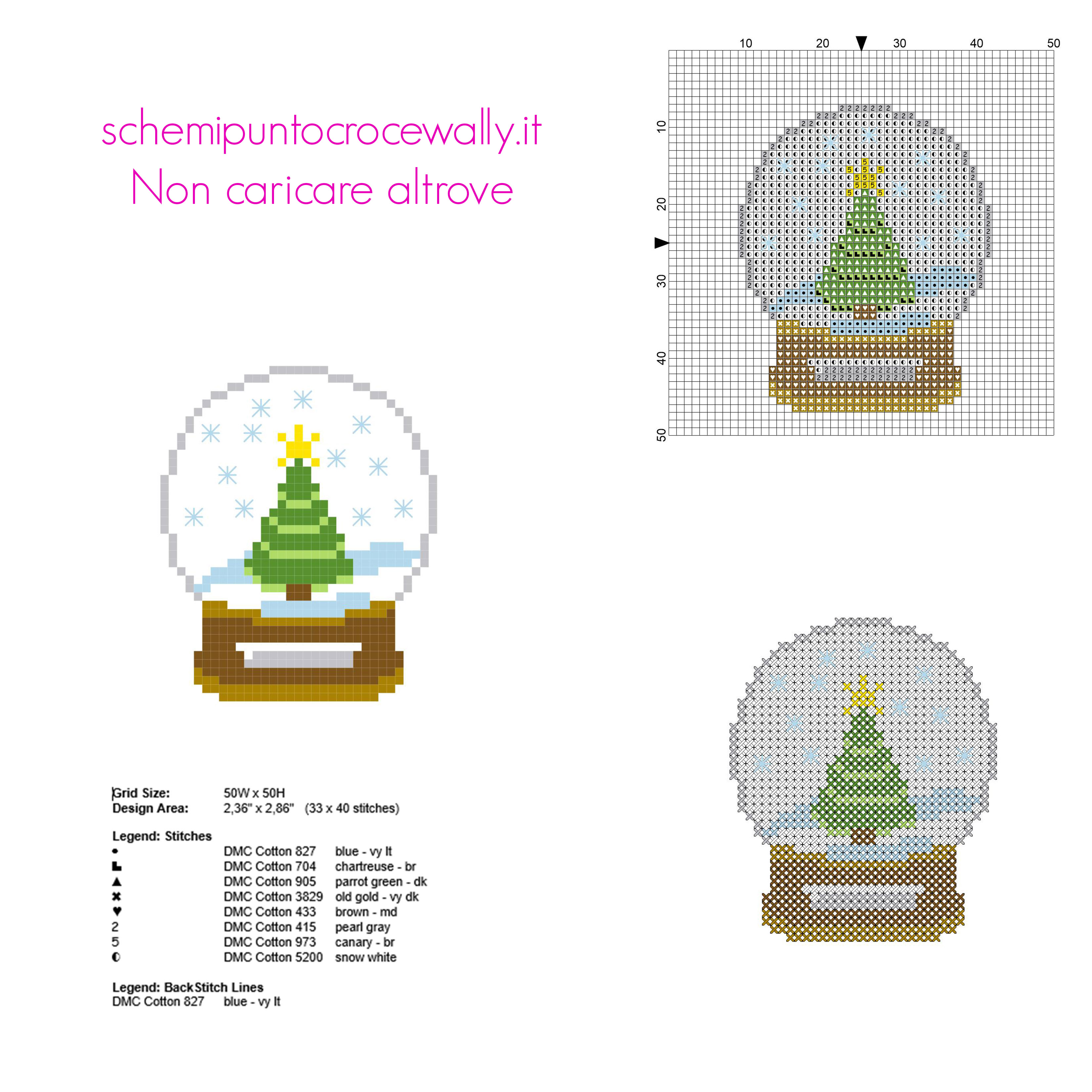 Biglietto di Natale con palla di neve con vetro schema punto croce piccolo e semplice