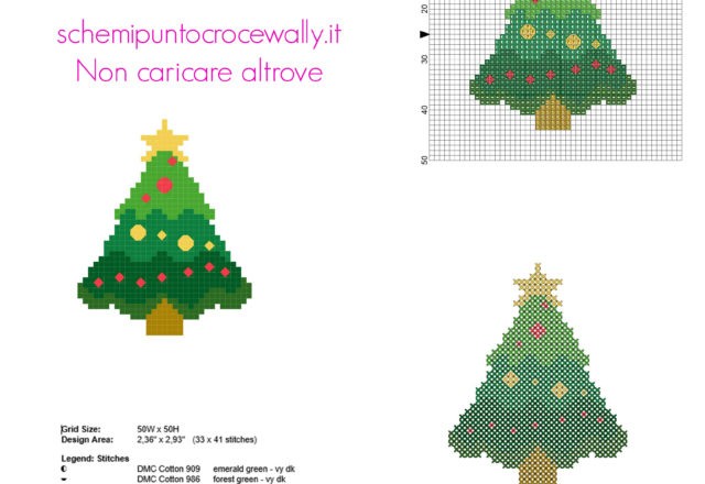 Biglietto di Natale punto croce gratis con albero addobbato