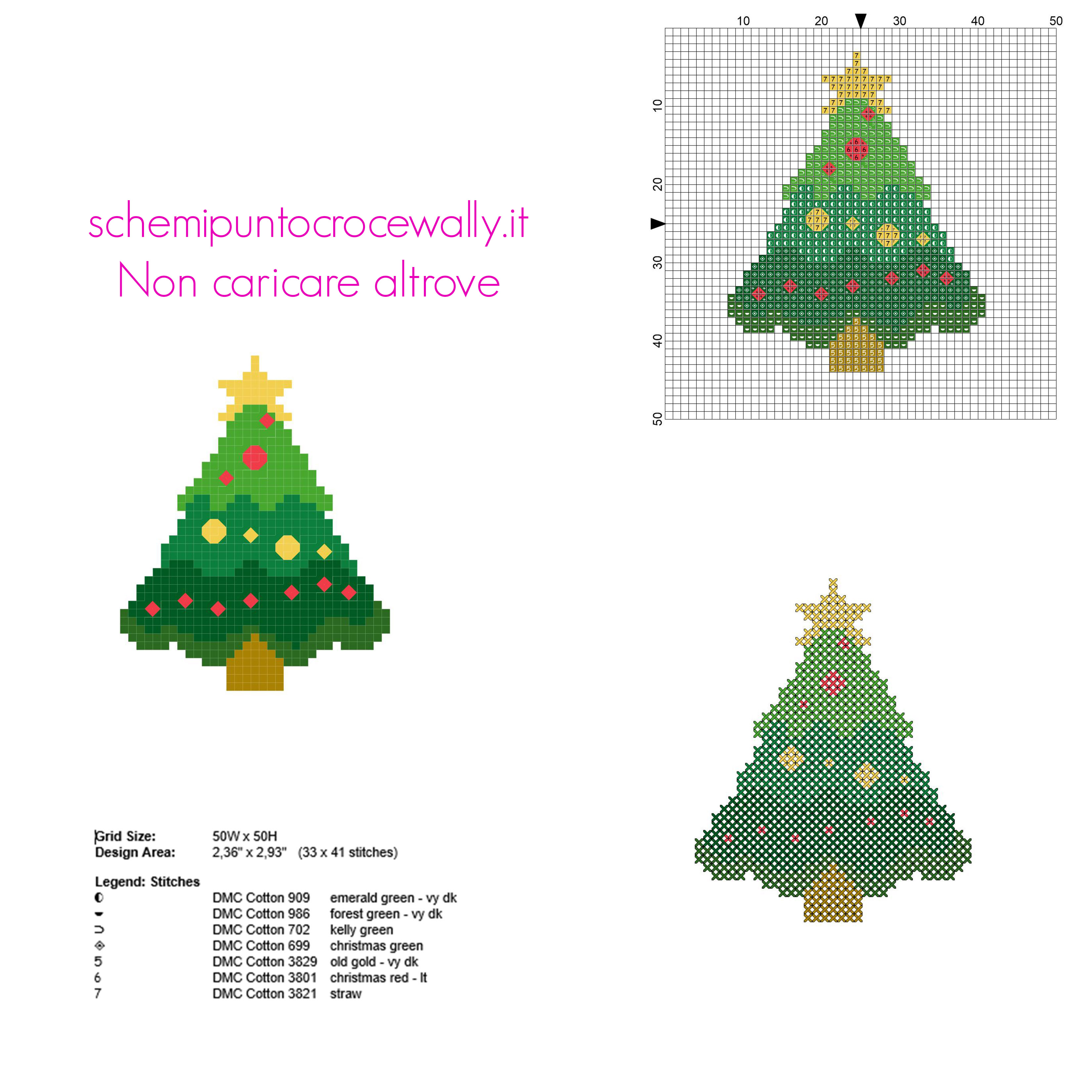 Biglietto di Natale punto croce gratis con albero addobbato
