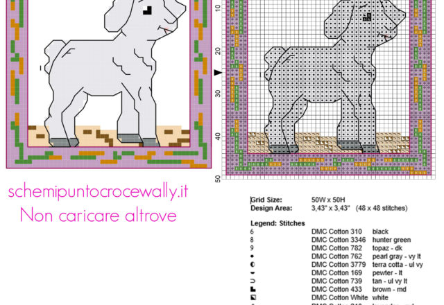 Biglietto di Pasqua con agnello schema punto croce 50 x 50