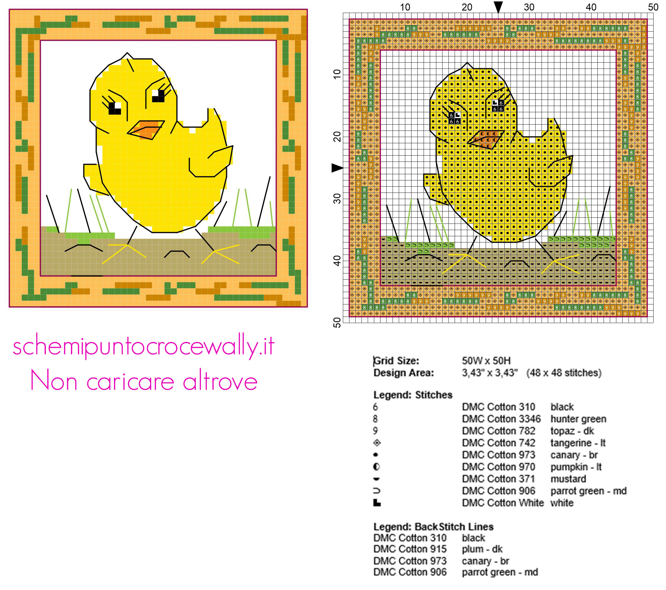 Biglietto di Pasqua con pulcino schema punto croce gratis 50 x 50