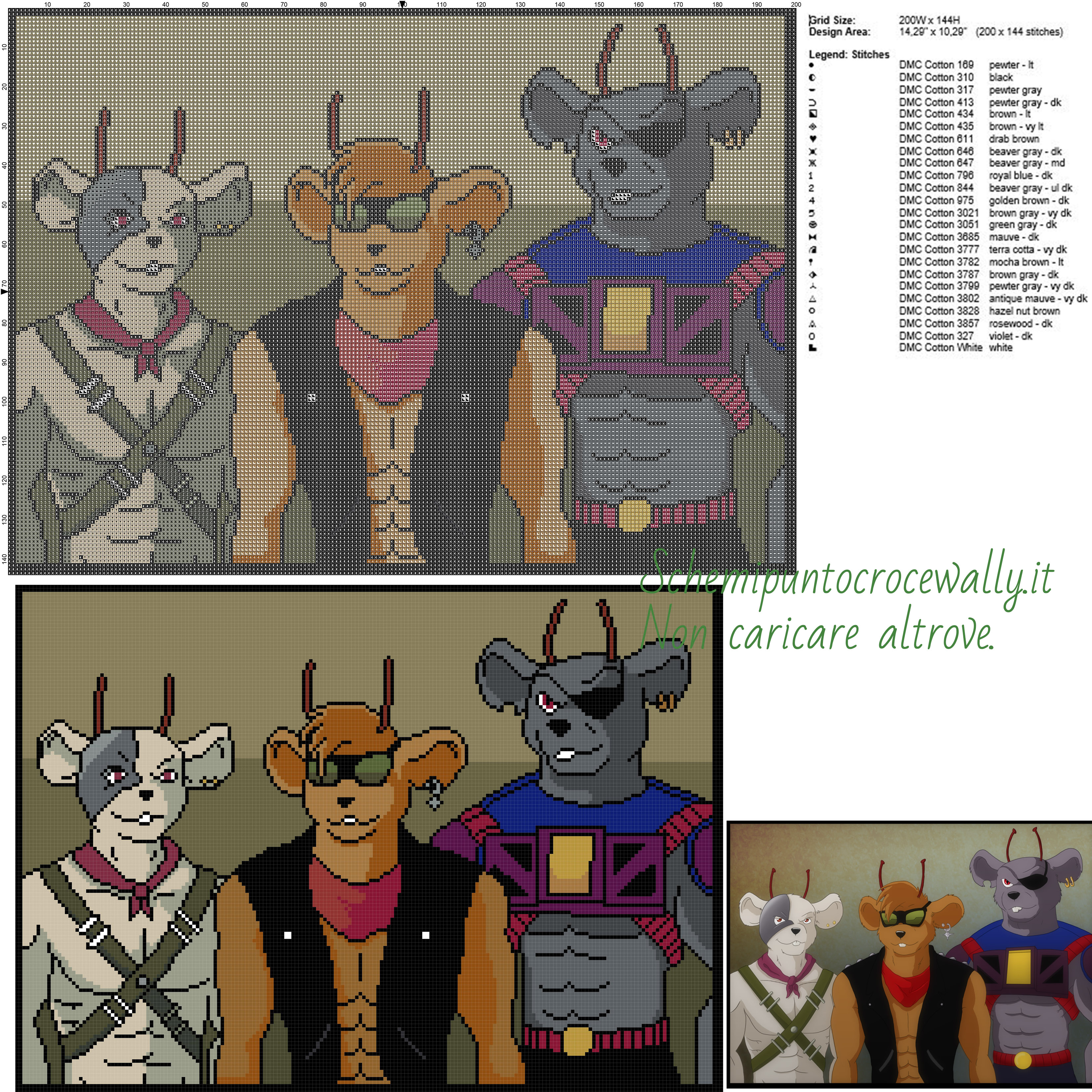 Biker Mice schema punto croce 200x144 24 colori