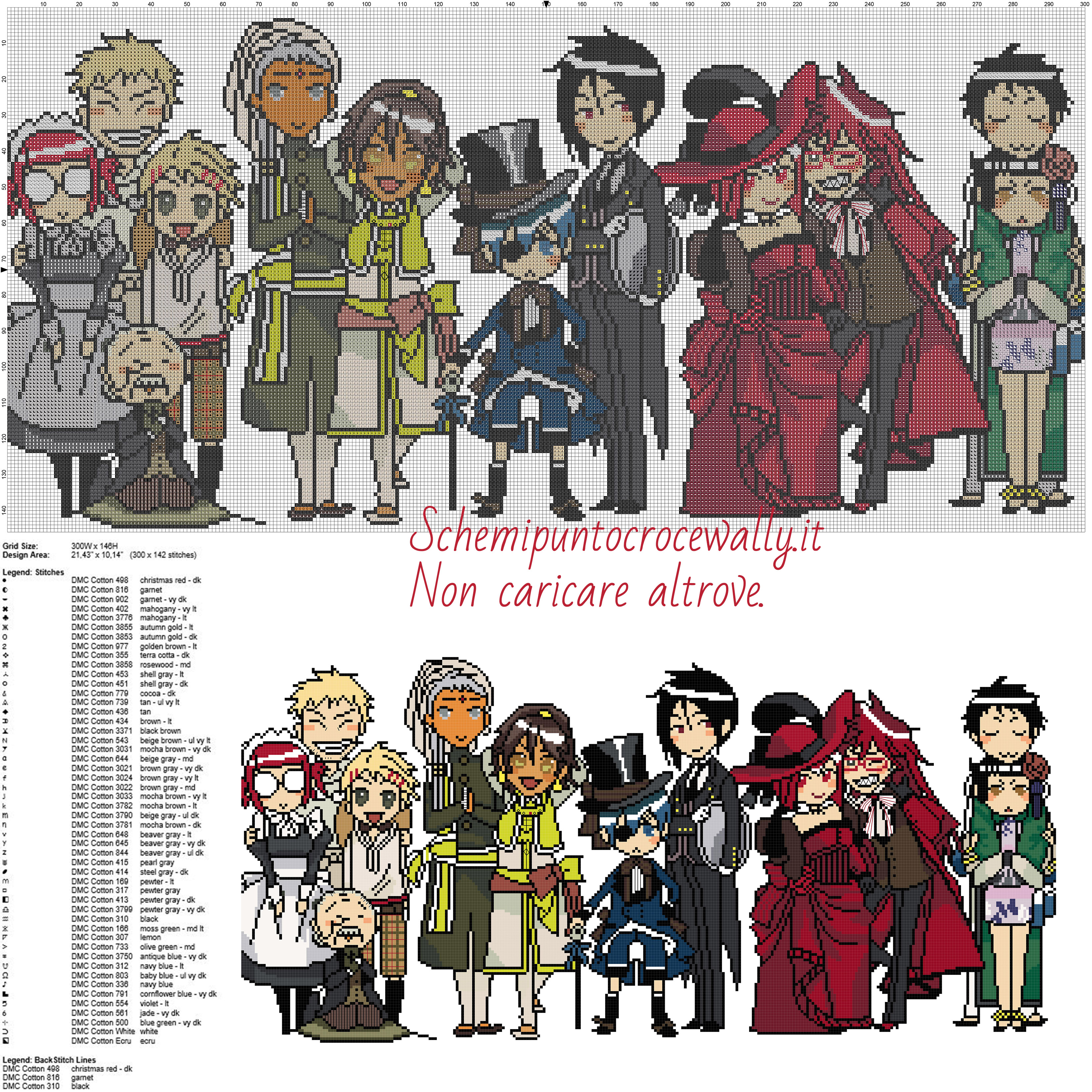 Black Butler schema gratis punto croce 300x146 50 colori