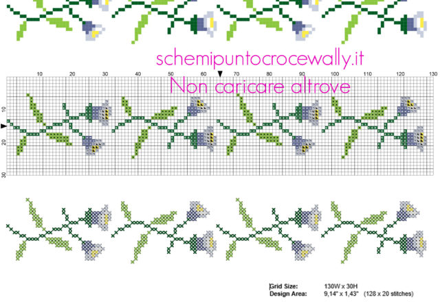 Bordo floreale punto croce larghezza 20 crocette con fiori campanule viola