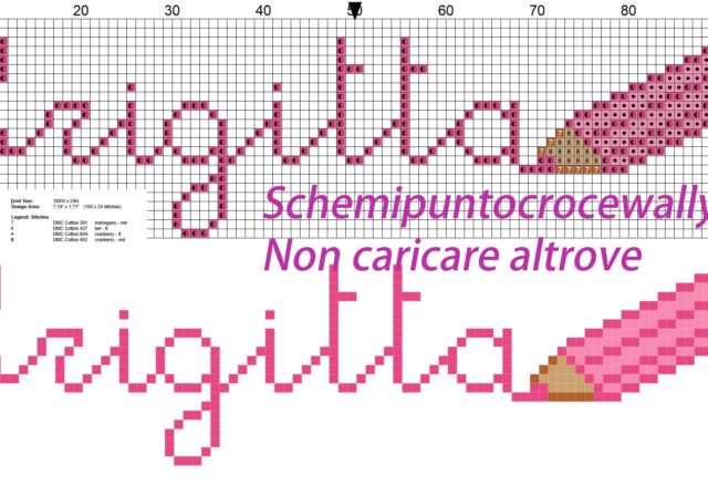 Brigitta nome con matita colorata schema punto croce