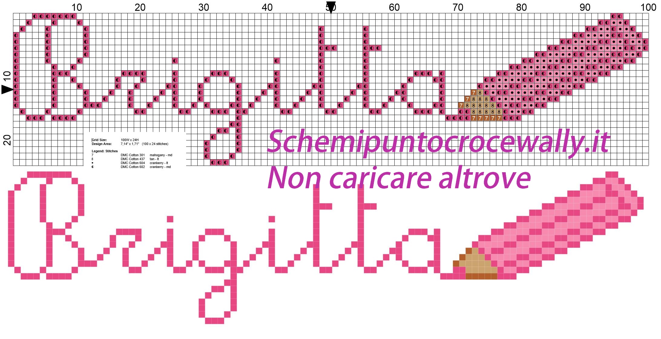 Brigitta nome con matita colorata schema punto croce