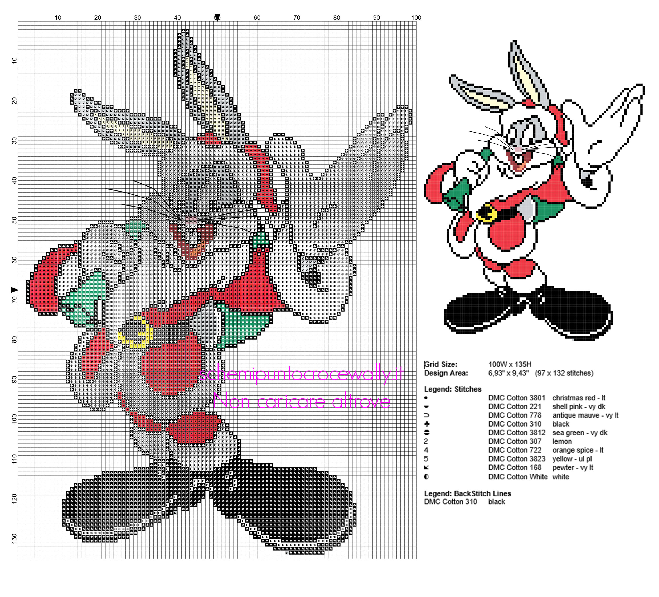 Bugs Bunny con abiti natalizi schema punto croce gratis