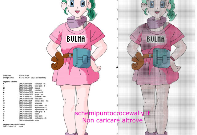 Bulma personaggio Dragon Ball schema punto croce gratis di grandi dimensioni