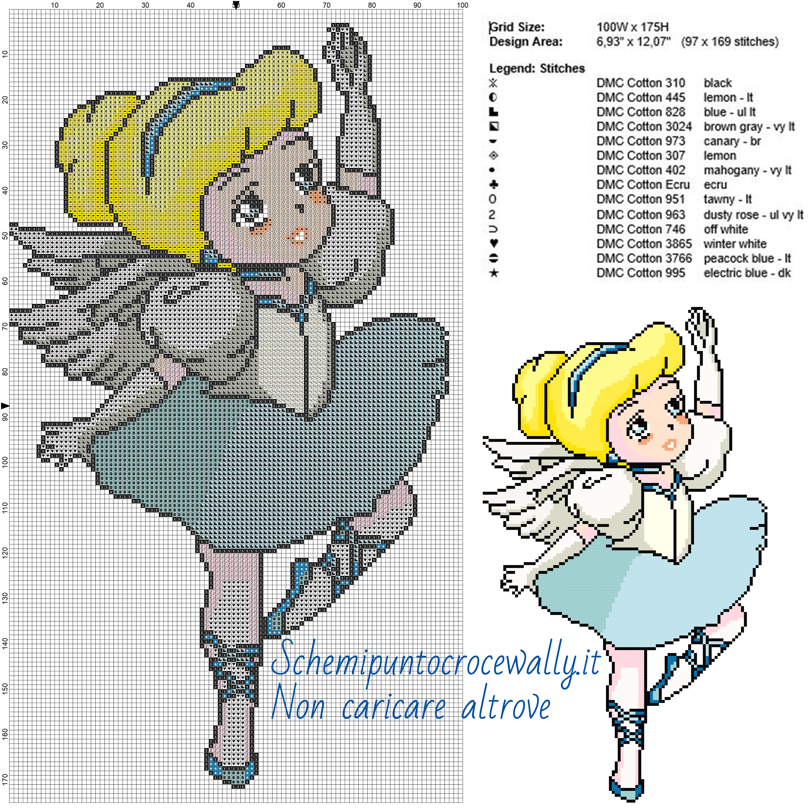 Cenerentola ballerina schema gratis disney a punto croce 100x175 14 colori