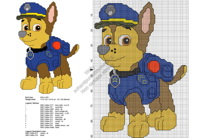 Chase da Paw Patrol schema punto croce gratis 61x90