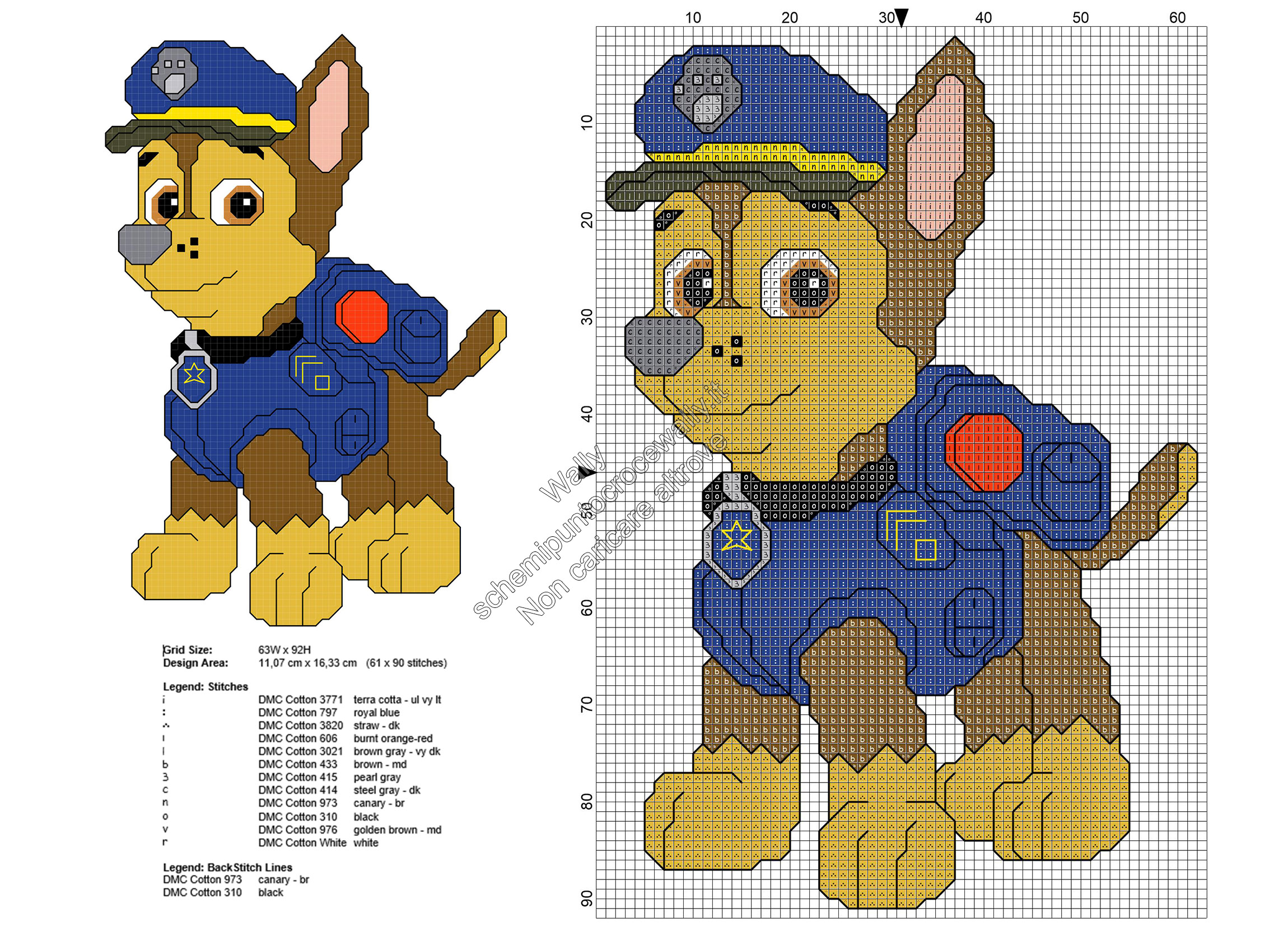 Chase da Paw Patrol schema punto croce gratis 61x90