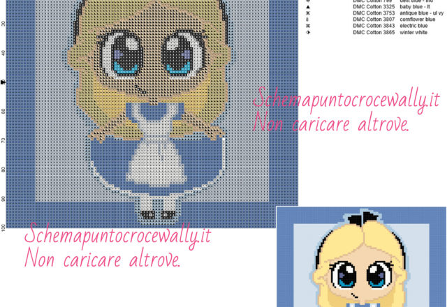 Chibi Alice schema gratis punto croce 100x100 11 colori