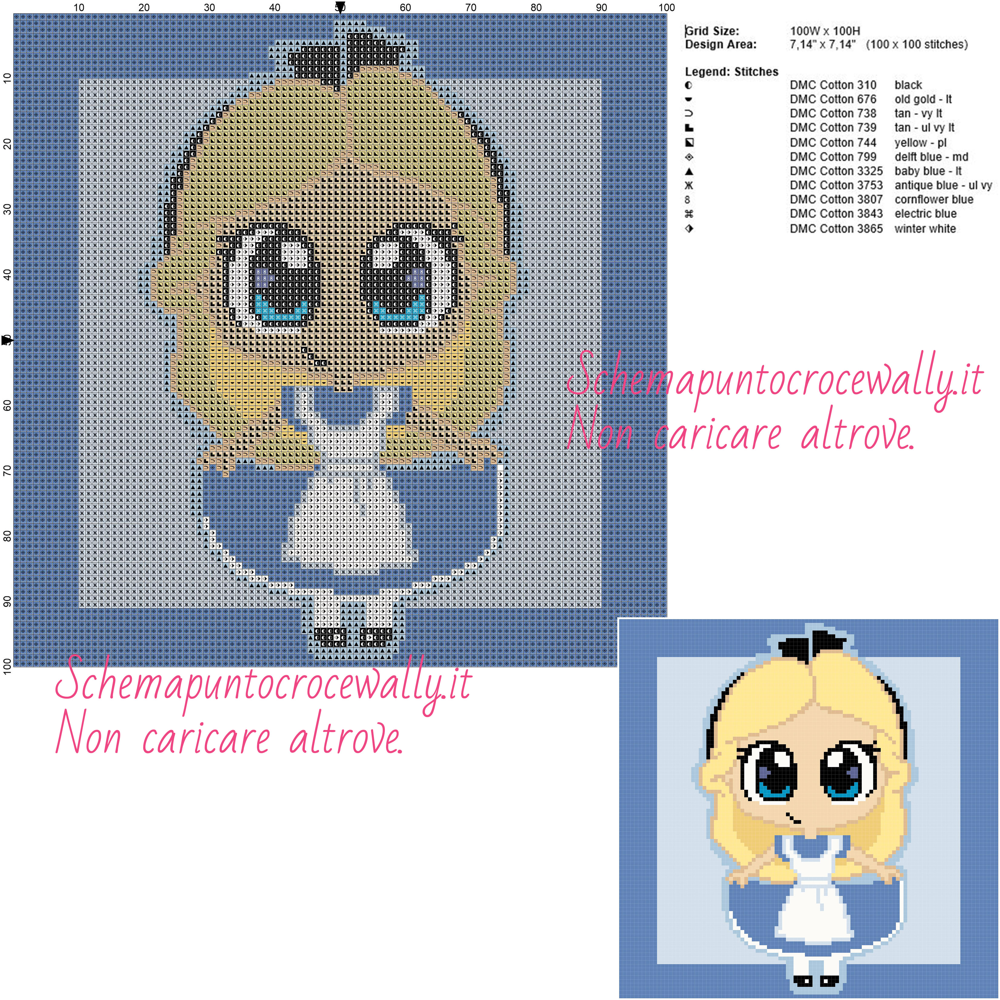 Chibi Alice schema gratis punto croce 100x100 11 colori