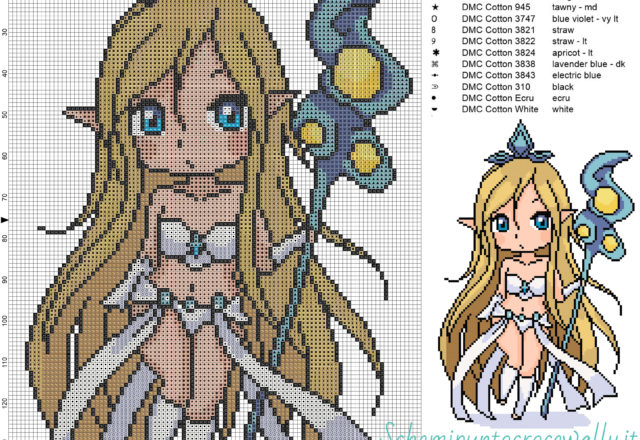 Chibi Janna schema gratis di League of Legends a punto croce 100x151 14 colori