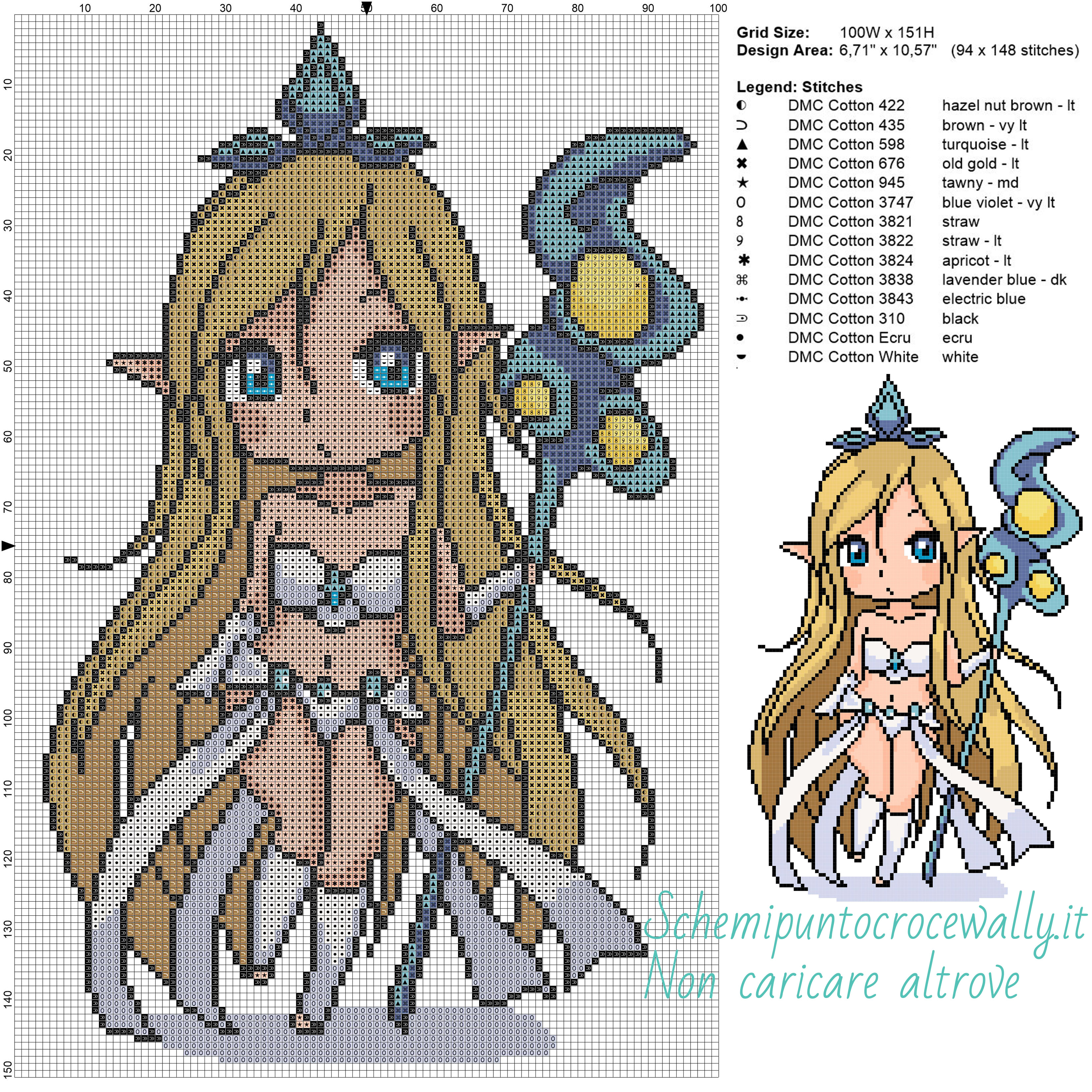 Chibi Janna schema gratis di League of Legends a punto croce 100x151 14 colori