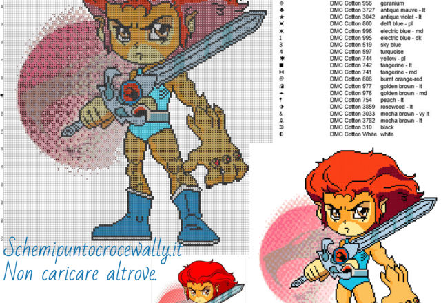 Chibi Lion-O (Thundercats) schemi gratis punto croce 150x179 25 colori