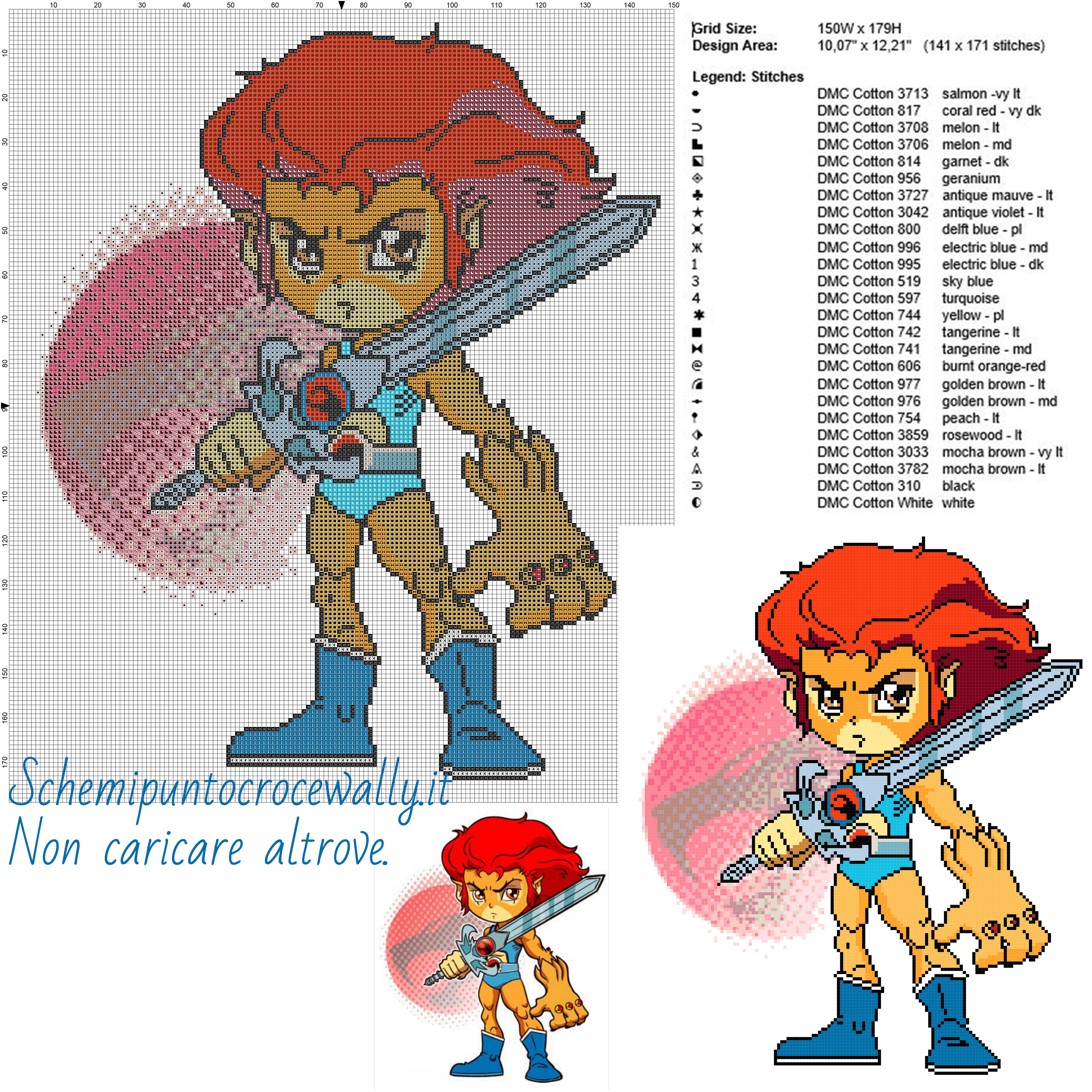 Chibi Lion-O (Thundercats) schemi gratis punto croce 150x179 25 colori