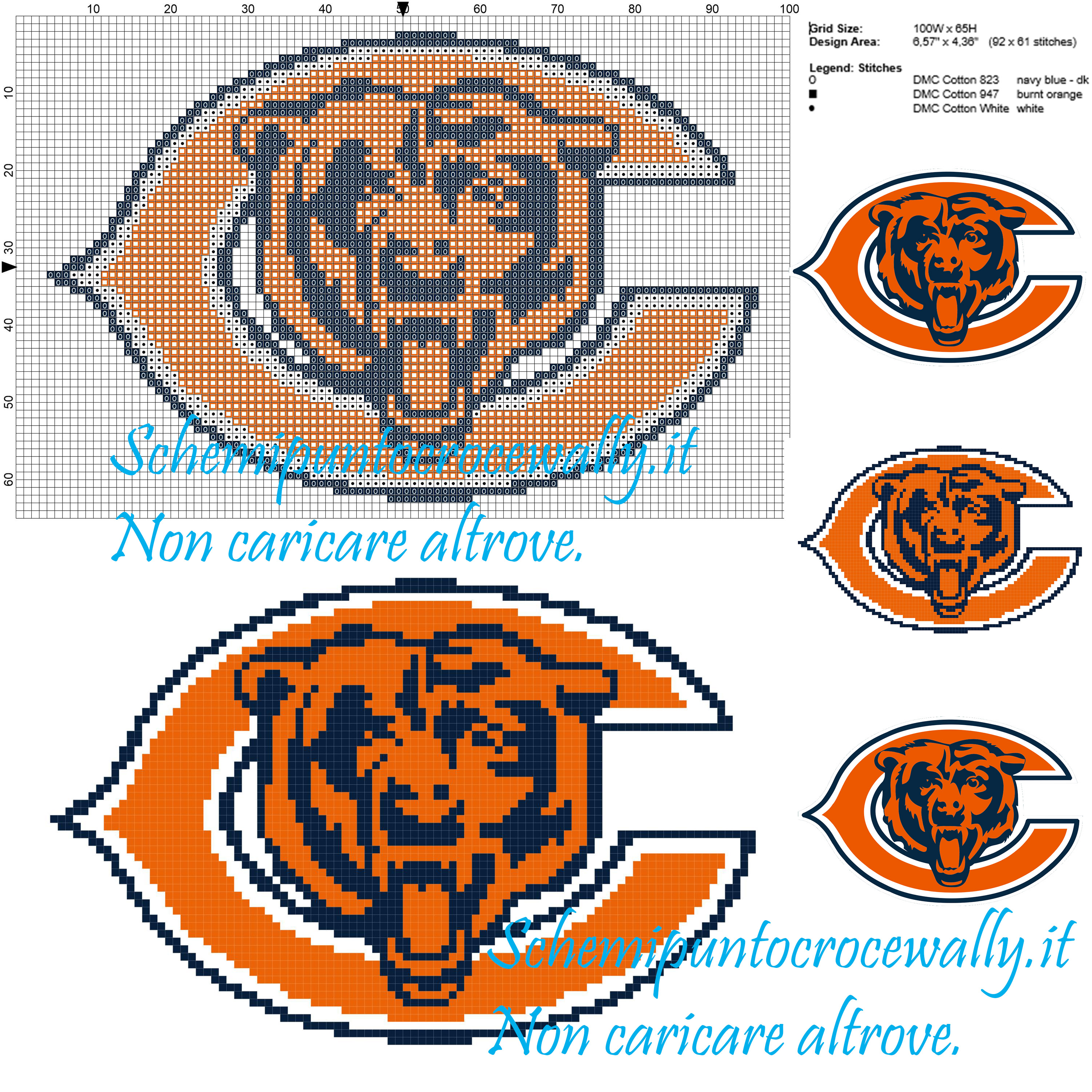 Chicago bears National football league (NFL) schema punto croce 100x65 3 colori