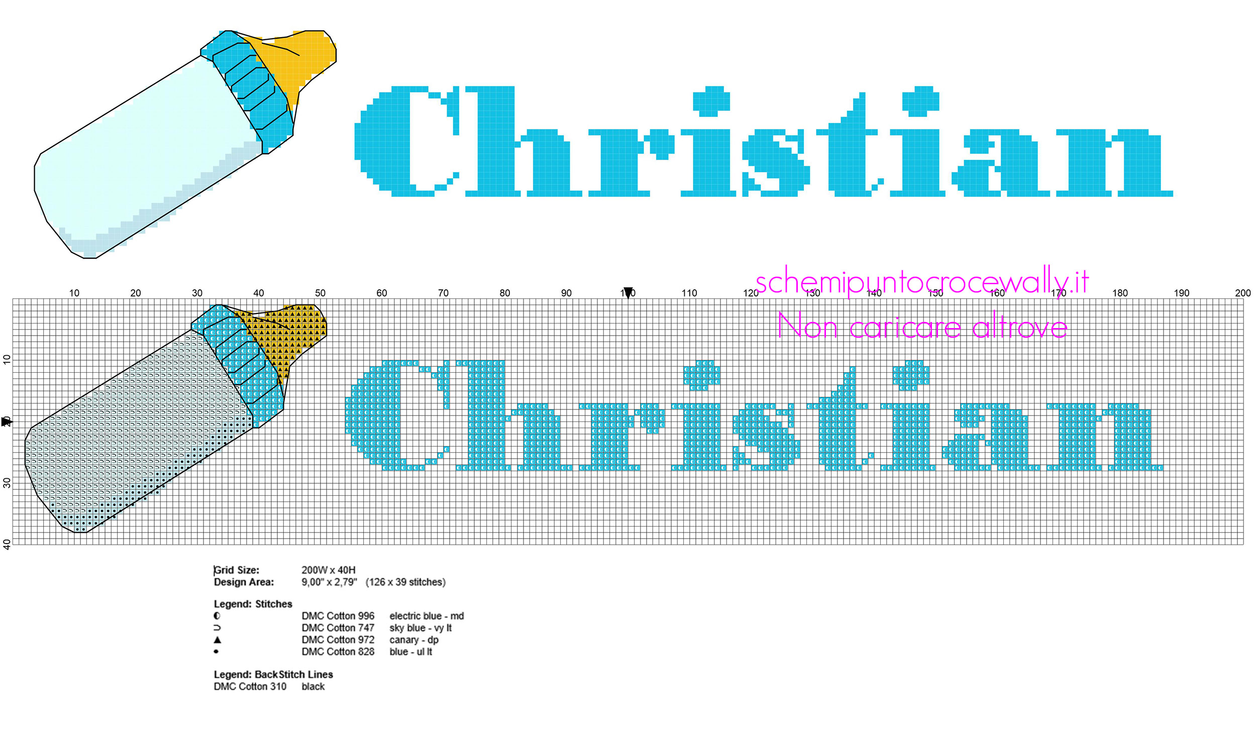 Christian nome bambino punto croce con biberon azzurro