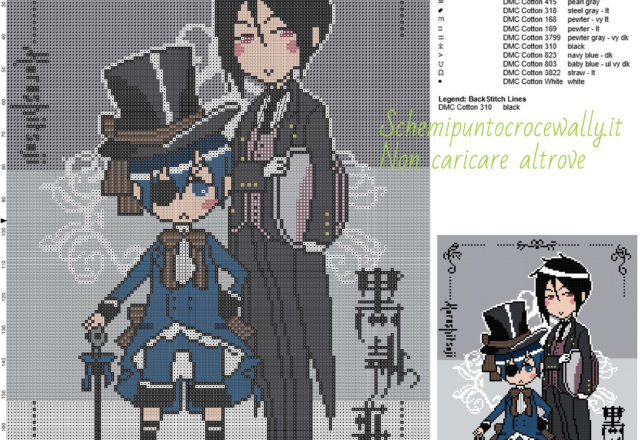 Ciel and Sebastian (The Black Butler) schema punto croce 130x193 26 colori