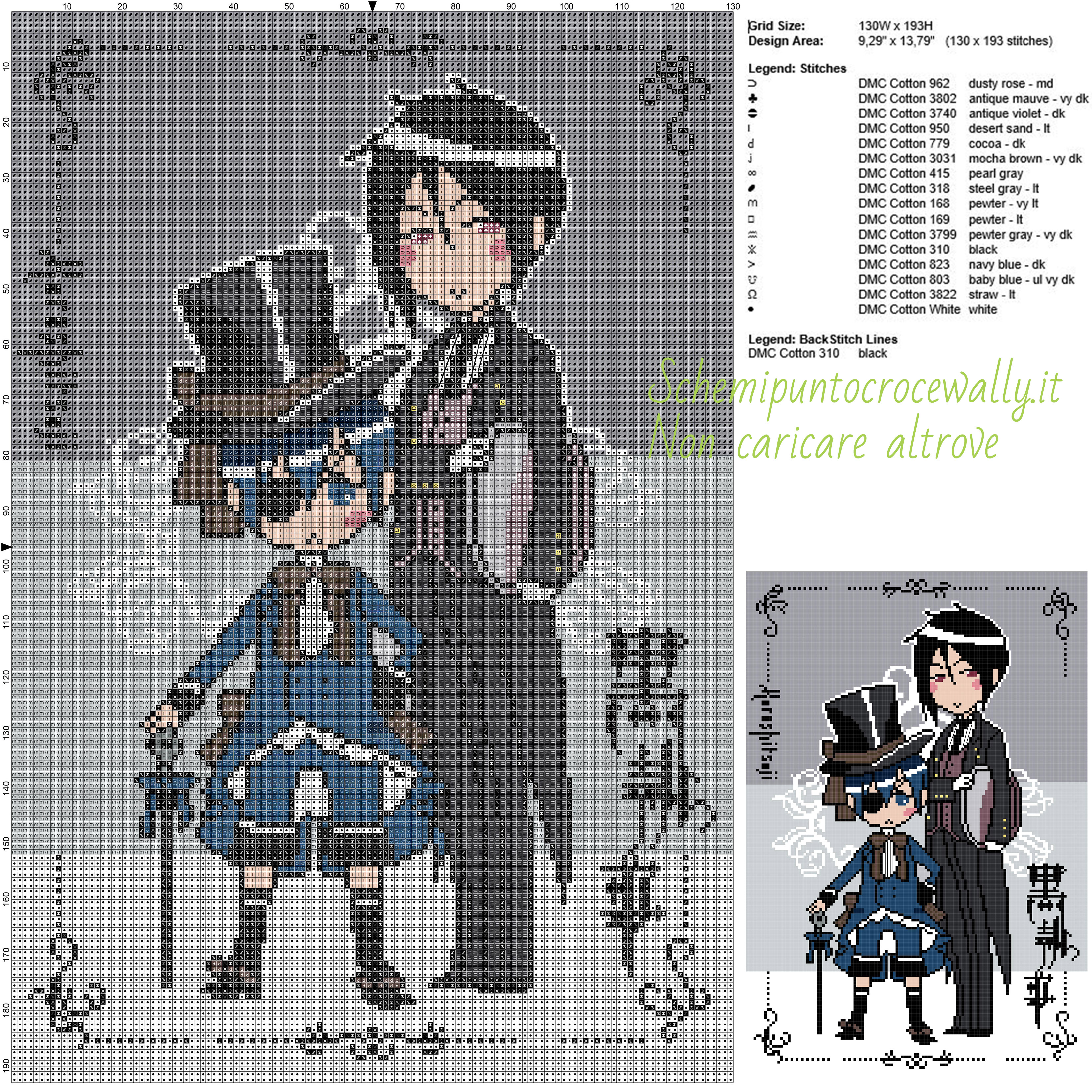 Ciel and Sebastian (The Black Butler) schema punto croce 130x193 26 colori