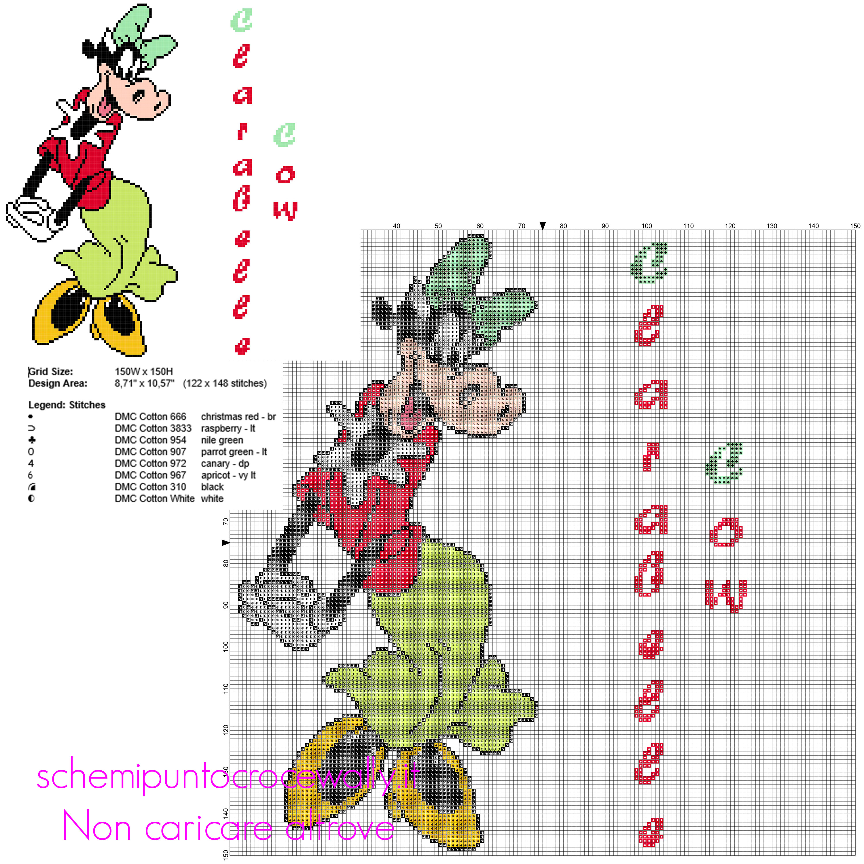 Clarabella schema punto croce Disney Topolino grandi dimensioni circa 150 crocette