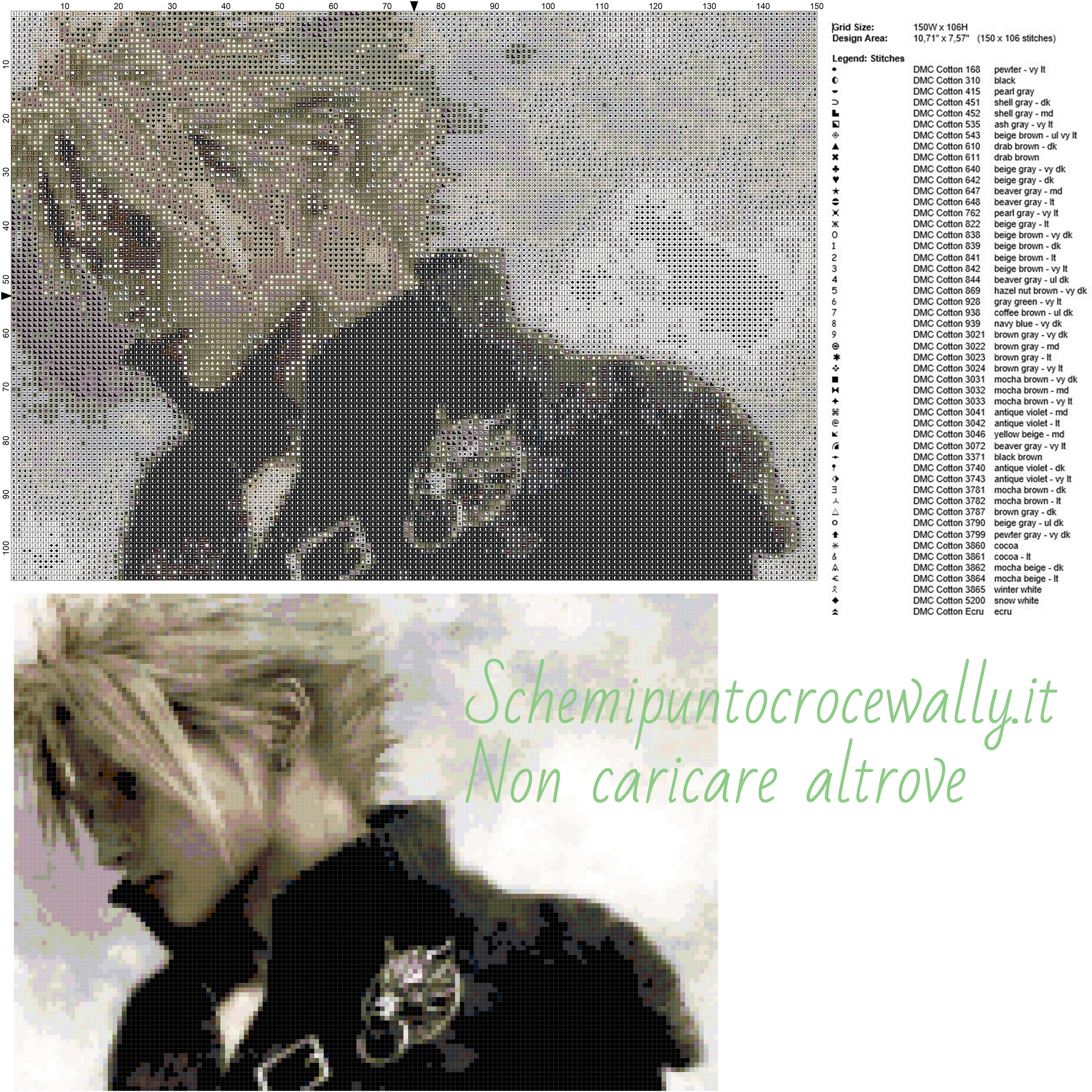 Cloud Strife Final Fantasy VII schema gratis a punto croce 150x106 50 colori