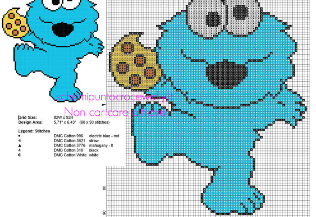 Cookie Monster personaggio dei Muppet schema punto croce gratis