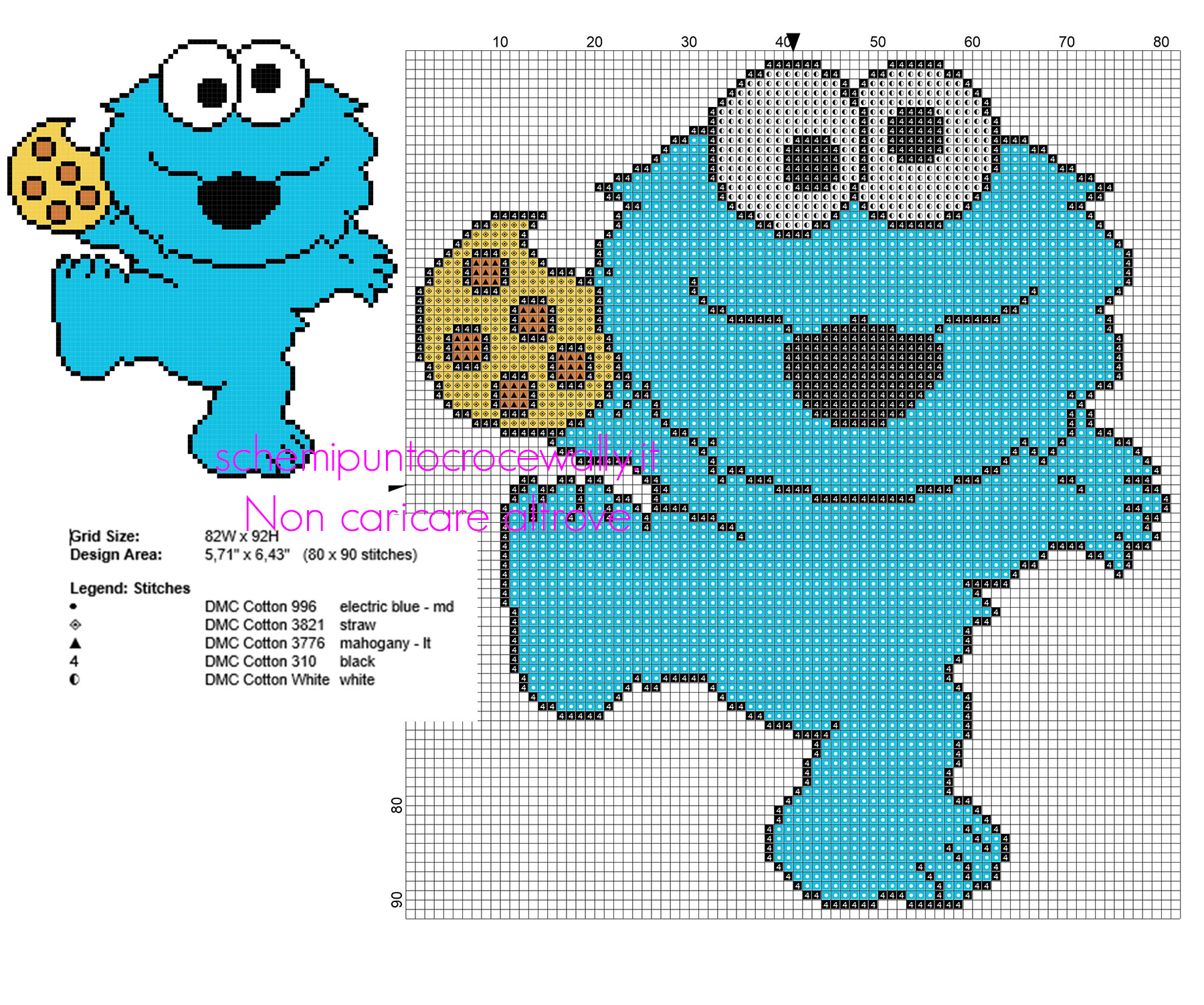 Cookie Monster personaggio dei Muppet schema punto croce gratis