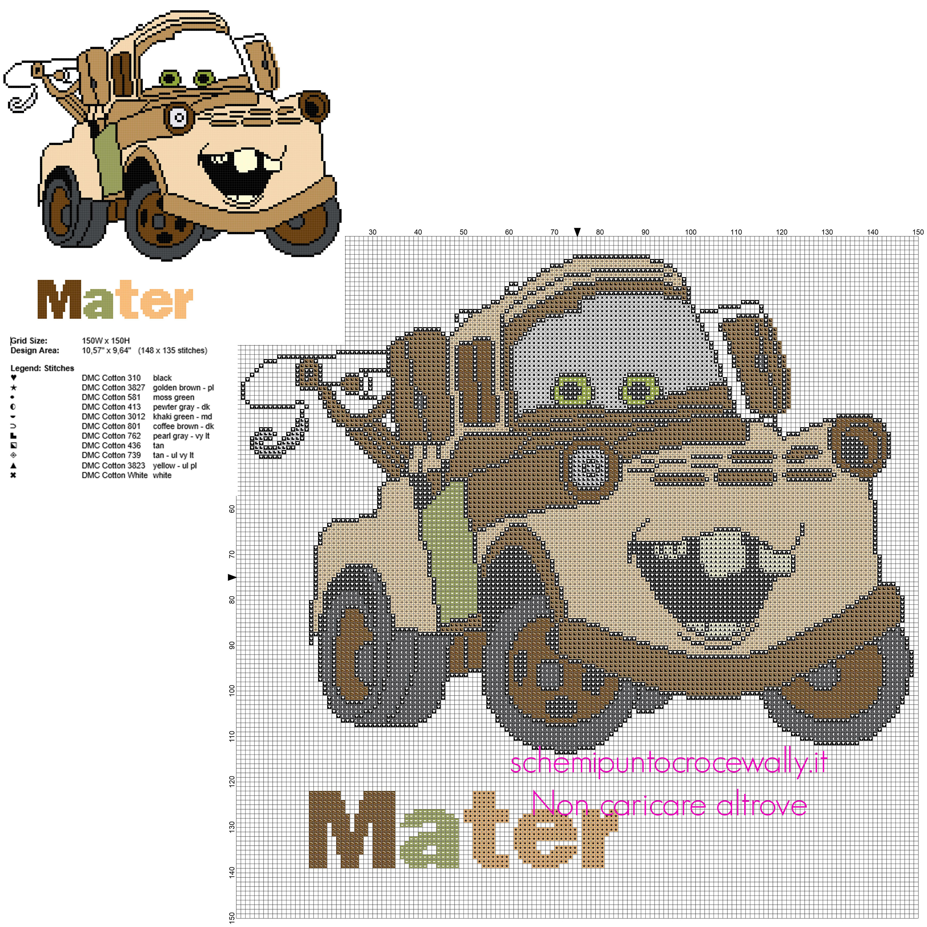 Cricchetto Carl Attrezzi personaggio Disney Cars schema punto croce da ricamare grandi dimensioni