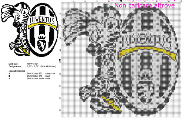 Cucciolo di zebra mascotte della Juventus piccolo schema punto croce