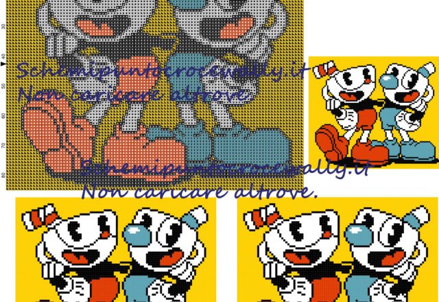 Cuphead schema punto croce 100x85 5 colori